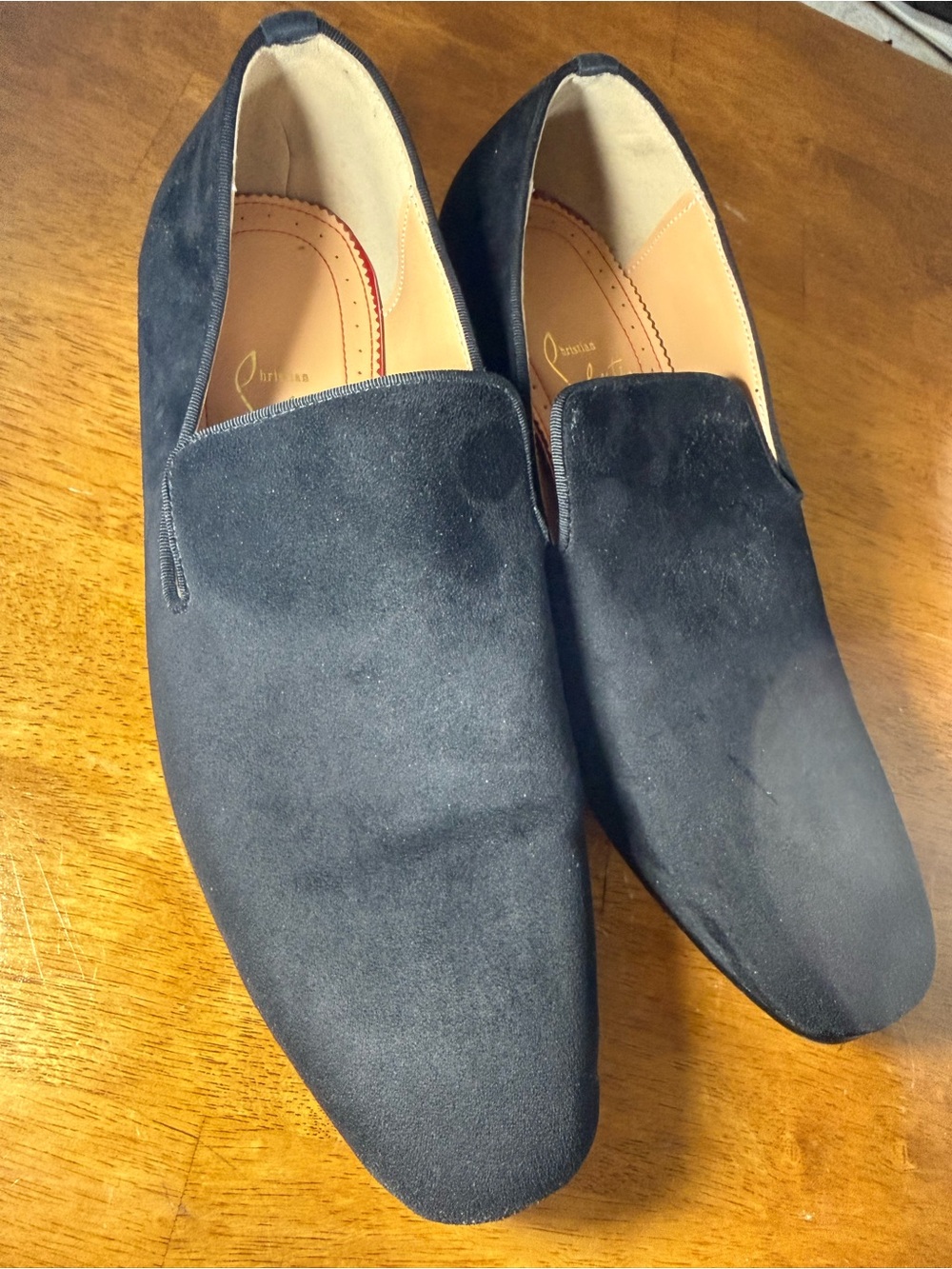 Christian Louboutin Black Suede Slip-On Loafers